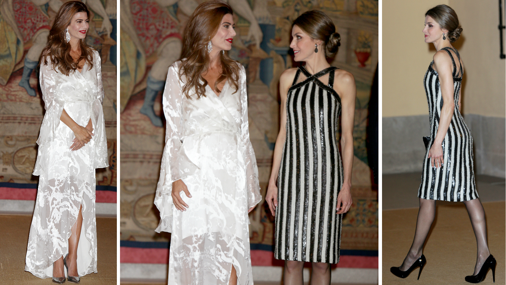 Letizia y Juliana Awada, anoche en el palacio de El Pardo.