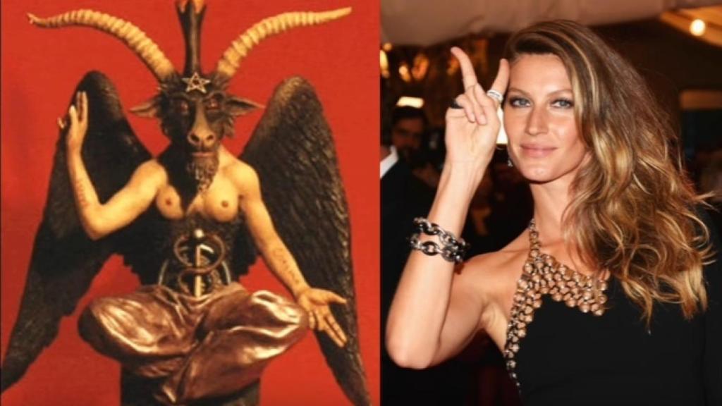 Gisele haciendo el gesto que según los amantes de las conspiraciones imita al demonio.