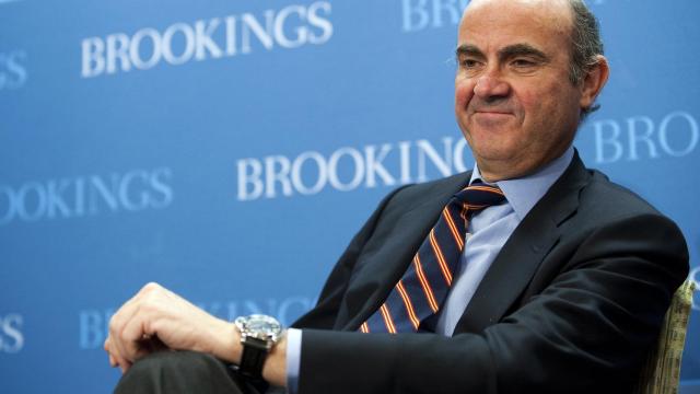 El ministro de Economía Luis de Guindos en una conferencia en Washington DC.