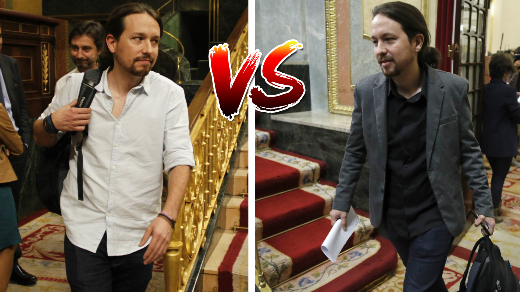 Pablo Iglesias sin chaqueta y con ella.