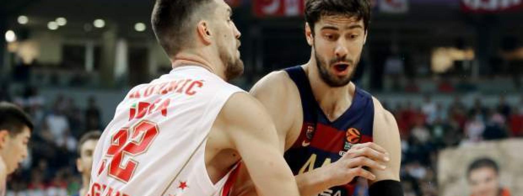 Ante Tomic ante Charles Jenkins en la ida contra el Estrella Roja.