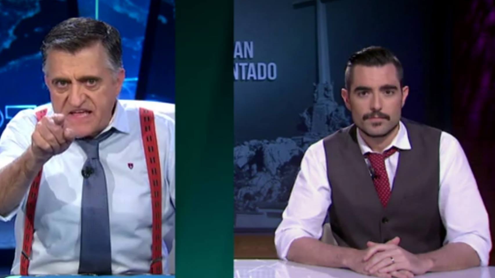 El Gran Wyoming señalando el bigote culpable.