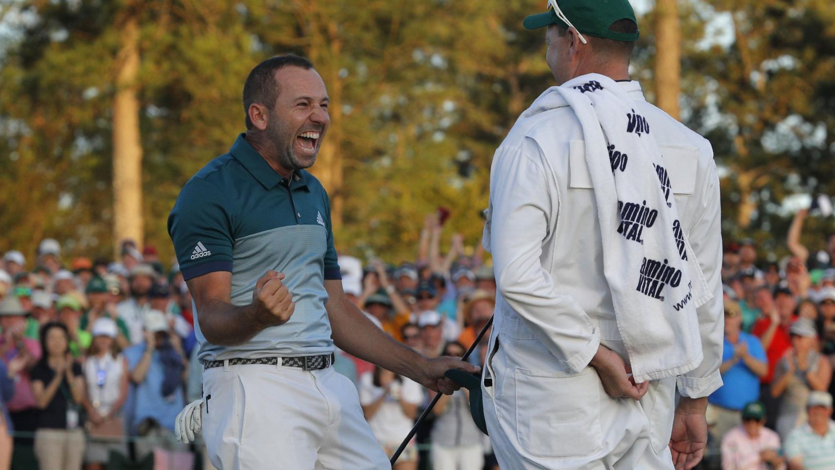El momento en el que Sergio García celebra el Masters de Augusta.