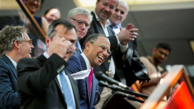 La redacción del 'New York Times' celebra sus premios Pulitzer.