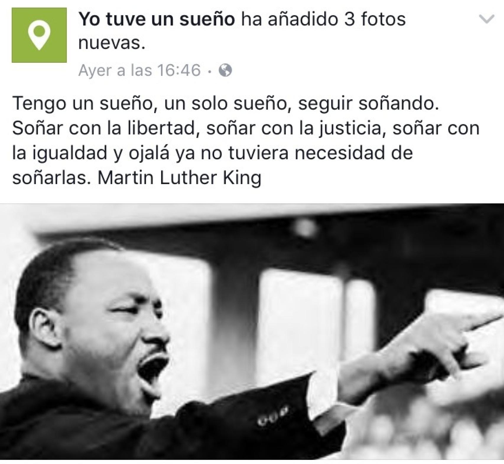 Captura de la página Yo tuve un sueño en Facebook.