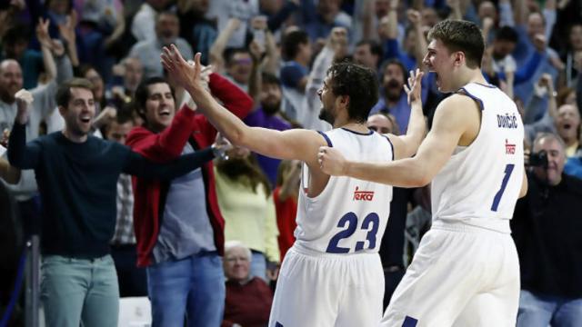 Llull y Doncic celebran la victoria en el clásico. Foto: acb.com