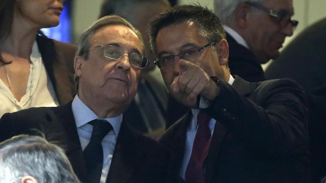 Bartomeu, junto a Florentino Pérez en el Santiago Bernabéu.