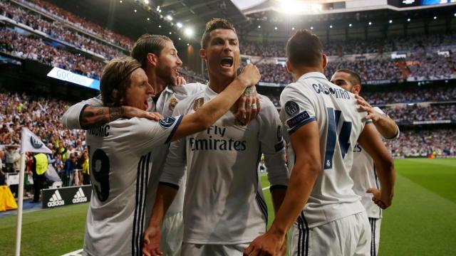 Cristiano Ronaldo celebra su primer gol ante el Atlético.