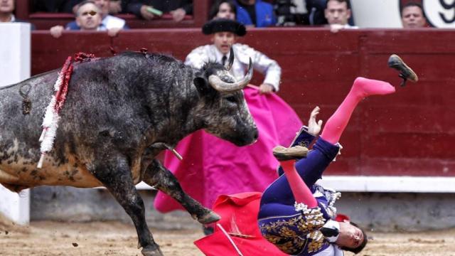 Dura voltereta a David Galván, que no pudo continuar la lidia