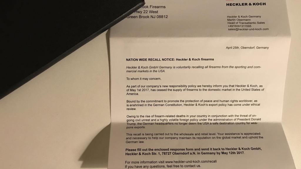 Una de las cartas de Heckler & Koch falsificadas