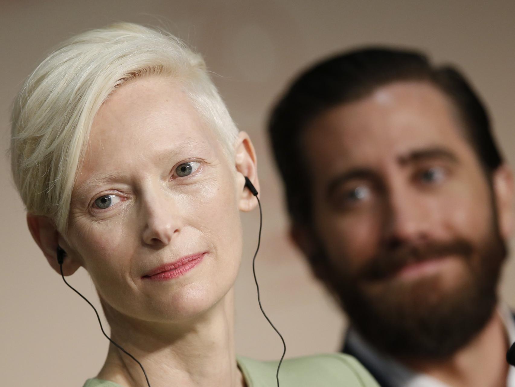 La actriz británica Tilda Swinton durante la rueda de prensa de la película Okja.