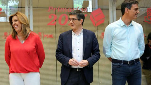 Susana Díaz, Patxi López y Pedro Sánchez, candidatos a las Primarias del PSOE.
