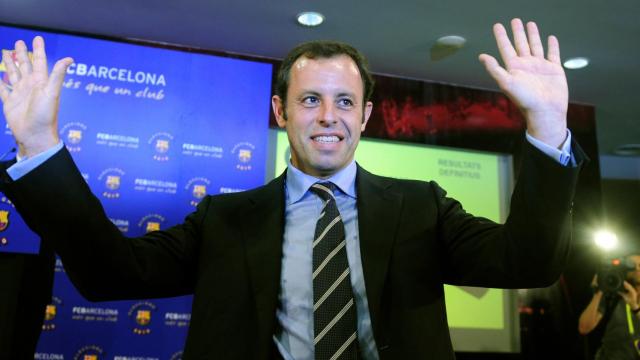 Sandro Rosell tras ganar las elecciones a la Presidencia del Barcelona F.C.