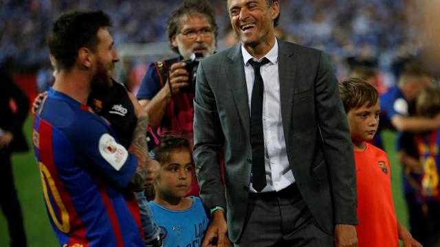 Luis Enrique, junto a Messi, tras ganar la Copa del Rey.