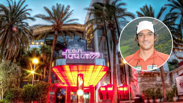 'Tolo' Cursach Jr. y fachada de la discoteca Tito's de Palma de Mallorca.