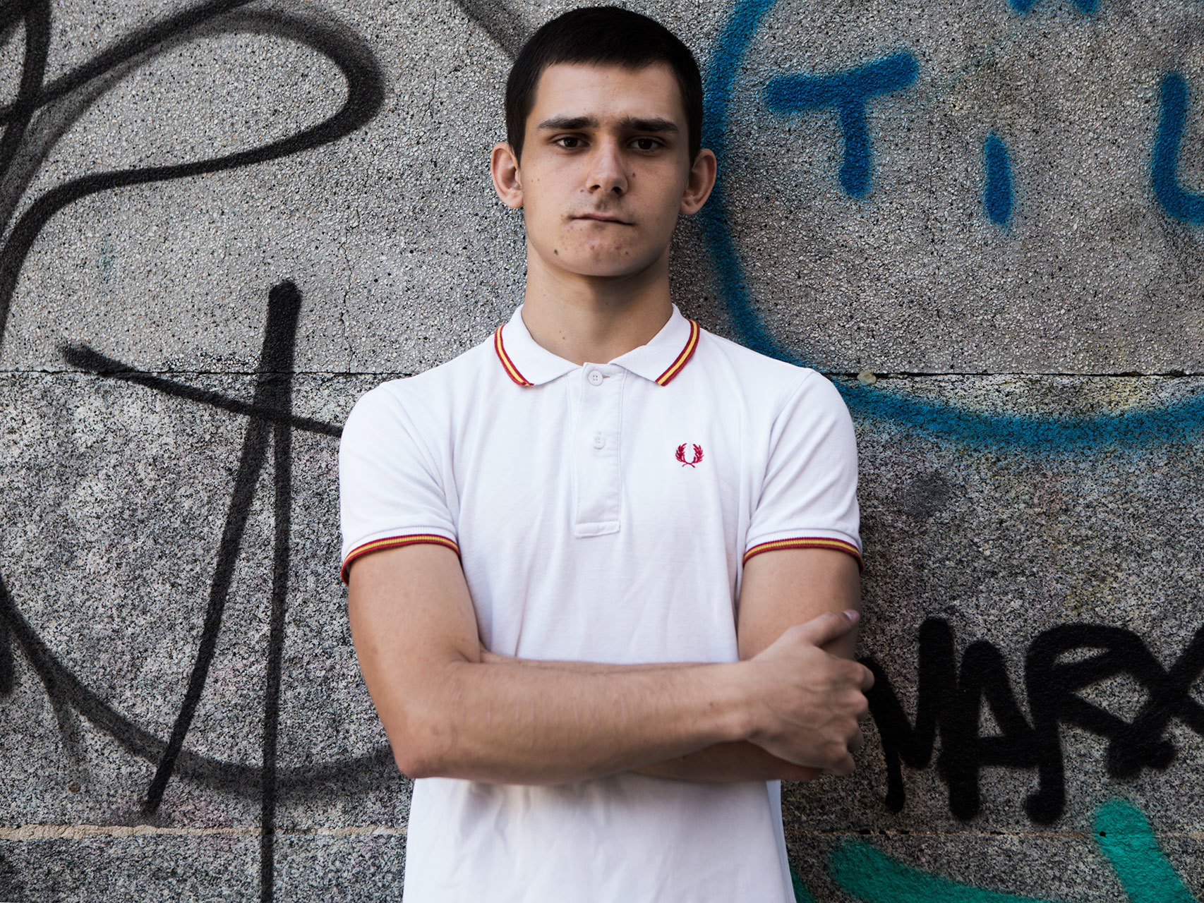 Pablo Lucini, en el lugar en el que fue agredido, junto a la madrileña plaza de Juan Pujol.