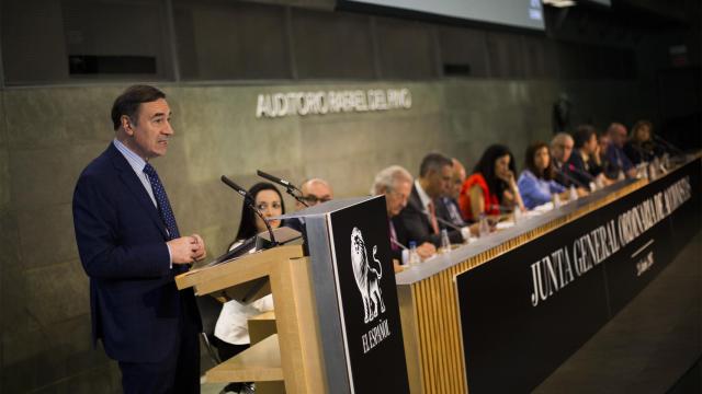 Pedro J. Ramírez, durante su discurso en la Junta General de Accionistas de EL ESPAÑOL.