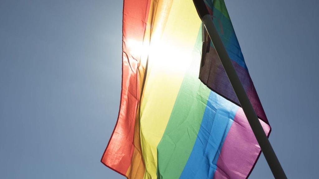 Una bandera luce en la marcha del Orgullo.