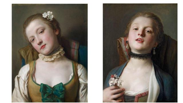 Pareja de retratos de jóvenes, llamados La ensoñada y La voluptuosa, Pietro Antonio Rotari.