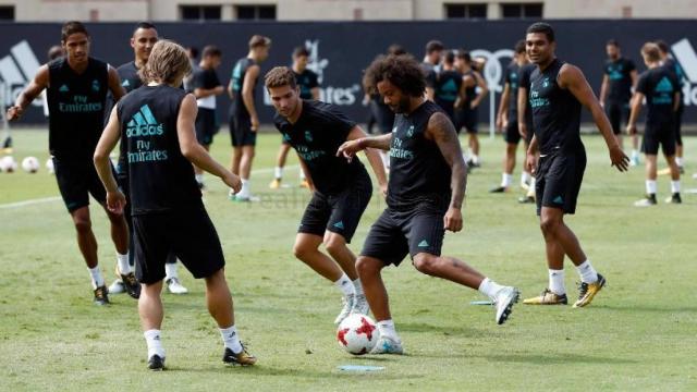 Marcelo en el entrenamiento del Madrid