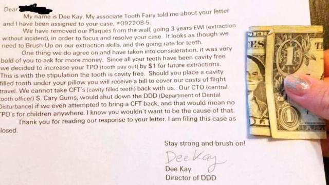 Un hada de los dientes tacaña responde a las quejas de un niño