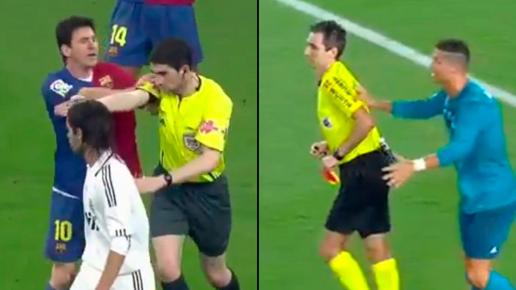 Los empujones al árbitro de Messi en 2009 y Cristiano ayer.