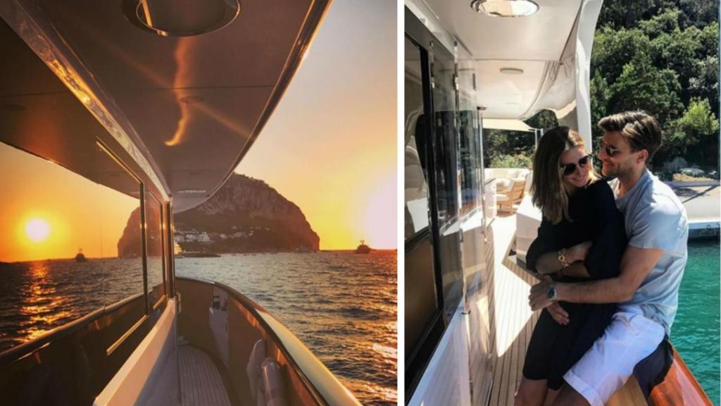 A la izda. fotografía de Naty Abascal. A la dcha. Olivia y su marido en el mismo barco.