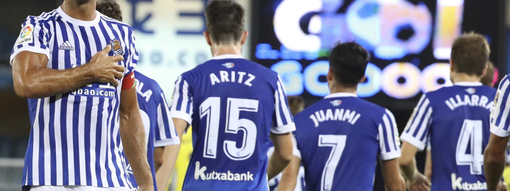 Xabi Prieto celebra su gol en Anoeta.