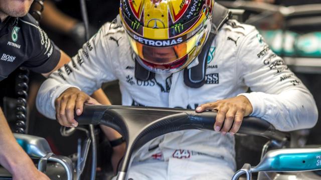 Hamilton, durante los ensayos.