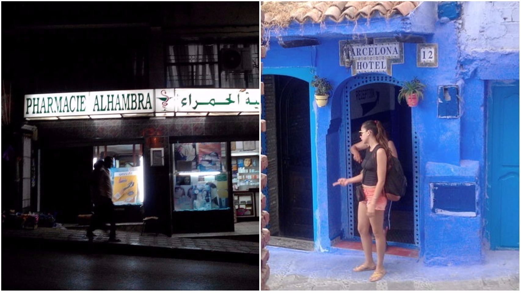 La farmacia Alhambra y el hotel Barcelona, en Chauen.