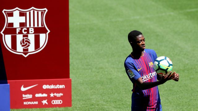 Dembélé, durante su presentación.