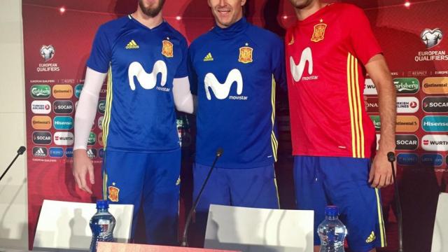 Busquets, De Gea y Lopetegui comparecen en rueda de prensa en Liechtenstein.
