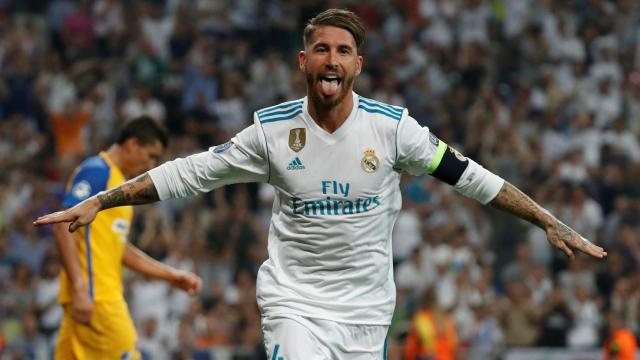 Sergio Ramos celebra su gol ante el APOEL.