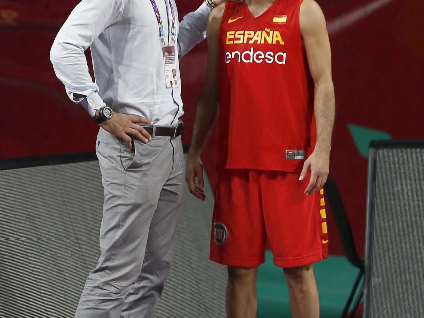Garbajosa y Juan Carlos Navarro charlando este sábado.