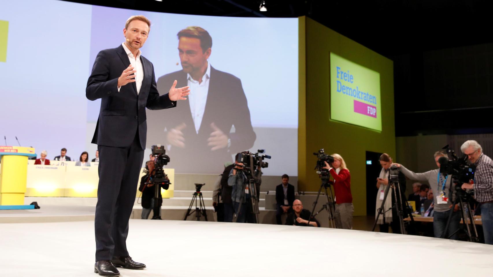 Christian Lindner, durante la convención liberal de este domingo en Berlín.