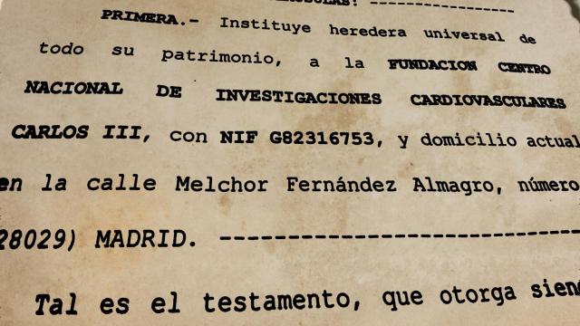 Imagen del testamento del donante anónimo.