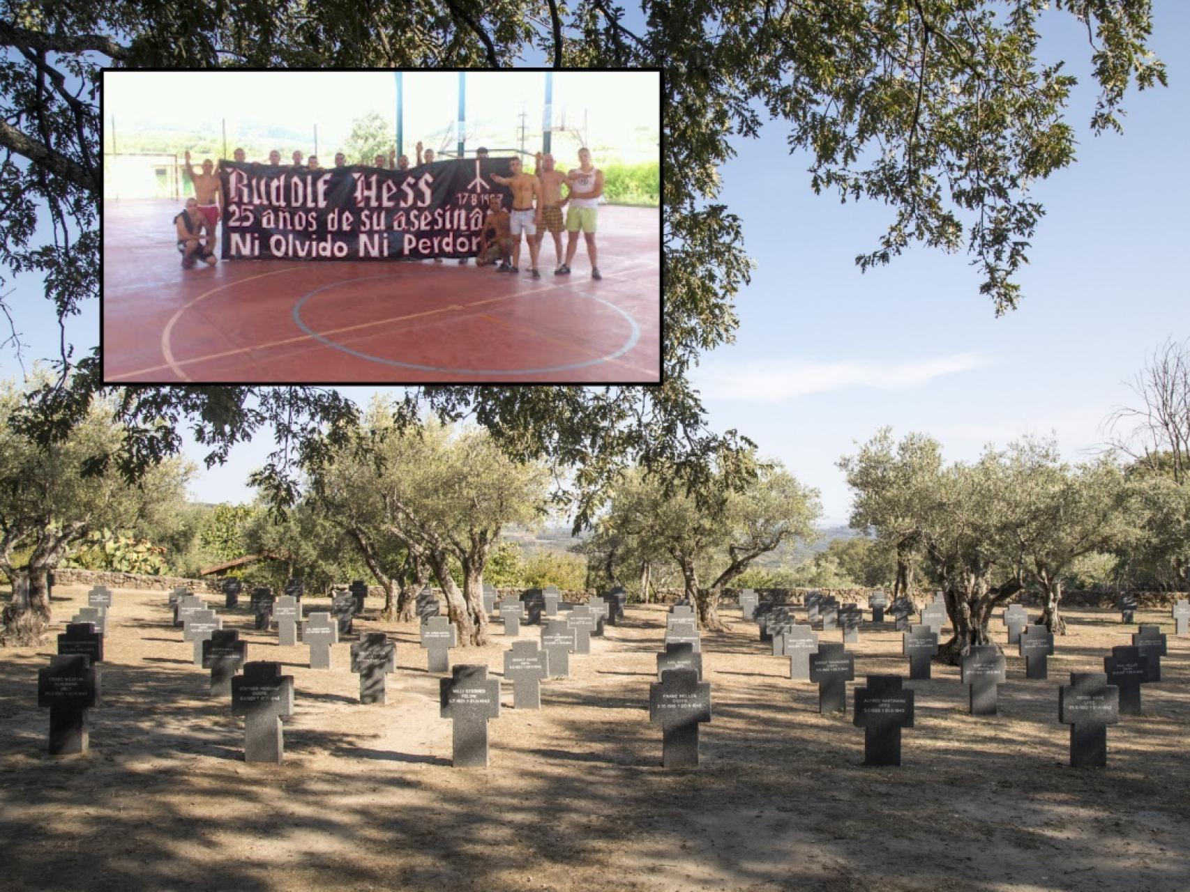 Arriba, el homenaje neonazi a Rudolf Hess; abajo, el cementerio de Cuacos.