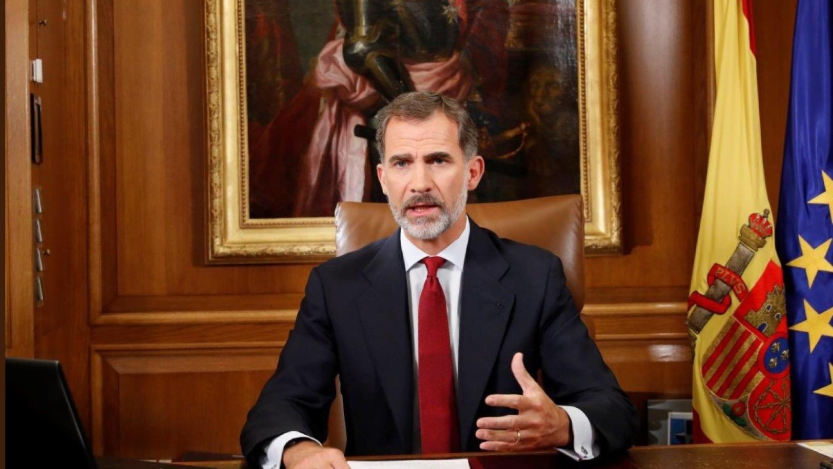 Felipe VI en su mensaje dirigido por televisión a la Nación el 3 de octubre de 2017.