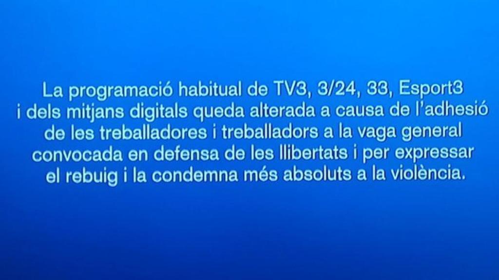 TV3 deja de emitir para unirse a la huelga de los catalanes