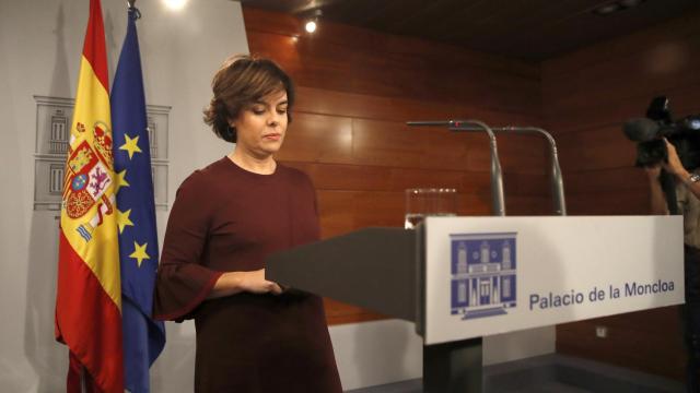 La vicepresidenta del Gobierno, Soraya Sáenz de Santamaría, este martes en Moncloa.
