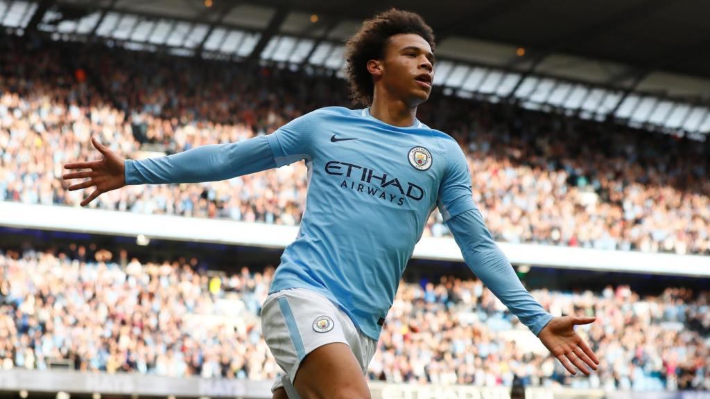 Sané celebra un gol con el Manchester City.