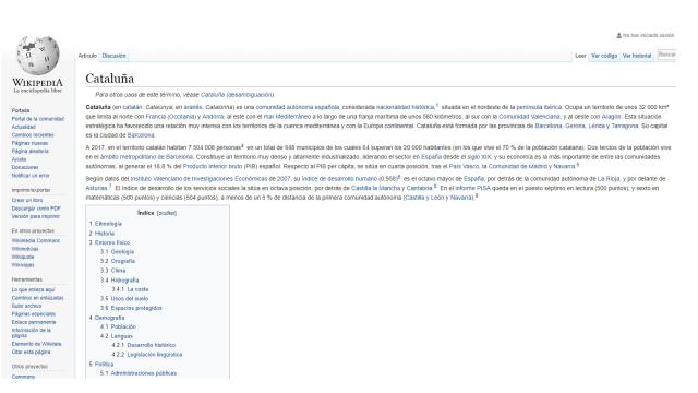 Artículo de Wikipedia sobre Cataluña.
