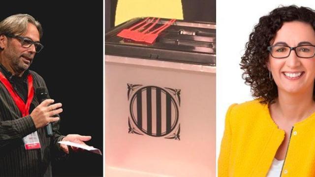 Ernest Benach y Marta Rovira, junto a una de las urnas utilizadas el 1-O.