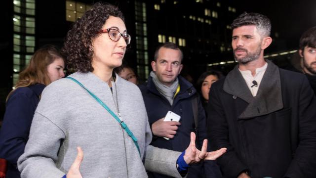 Marta Rovira atiende a la prensa durante su visita a Bruselas