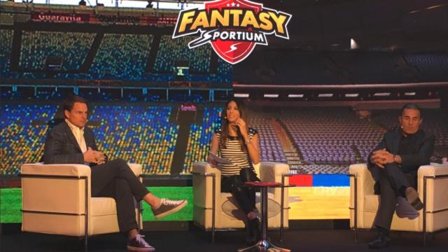 Frank de Boer y Sergio Scariolo durante la presentación del Fantasy de Sportium en Madrid.