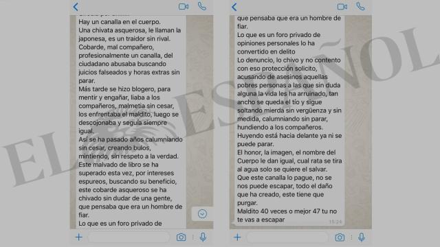 Este es el mensaje con el que se ha amenazado al policía que destapó los mensajes.