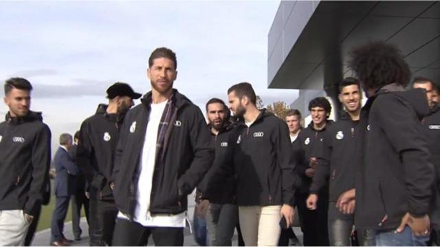 La plantilla del Real Madrid durante el acto