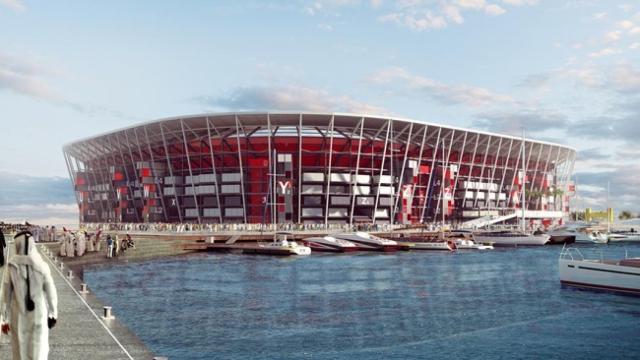 Imagen del estadio Ras Abu Aboud para el Mundial de Qatar 2022.