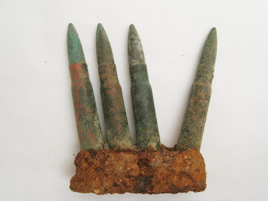 Un peine montado 303 British, entre los hallazgos del suelo del parque.