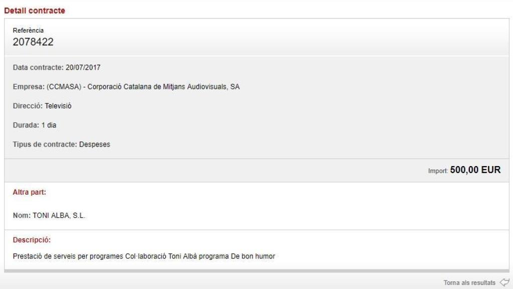 La factura de la empresa de Albà a la CCMA.